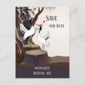 Künstlerische japanische Krane Save the Date Postk Ankündigungspostkarte (Vorderseite)