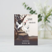 Künstlerische japanische Krane Save the Date Postk Ankündigungspostkarte (Stehend Vorderseite)