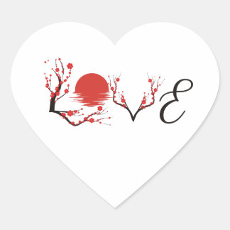 Künstlerische japanische Sakura-Liebe Herz-Aufkleber