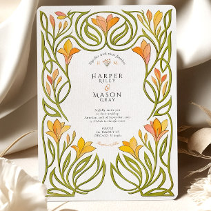 Künstlerische Jugendstil-Hochzeit Orange Lily Einladung