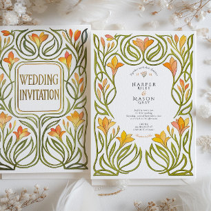 Künstlerische Jugendstil-Hochzeit Orange Lily Einladung