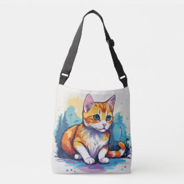 Künstlerische Katze Crossbody Tote Bag Tragetaschen Mit Langen Trägern