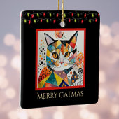 Künstlerische Katze mit Weihnachtsbeleuchtung froh Keramikornament