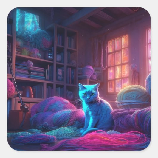 Künstlerische Katze Quadratischer Aufkleber (Vorderseite)