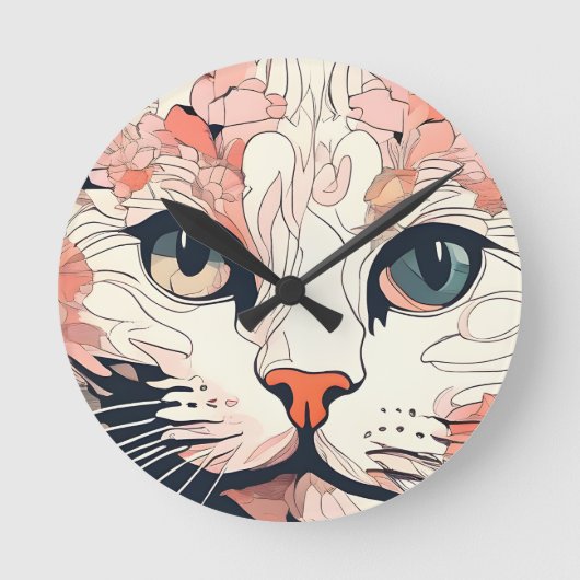 Künstlerische Katze Runde Wanduhr (Vorderseite)