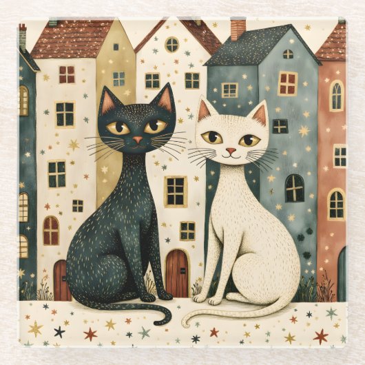 Künstlerische Katzen Glasuntersetzer (Vorderseite)