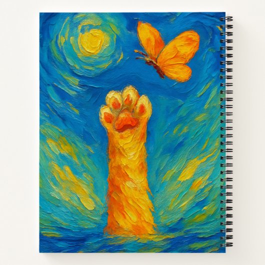 Künstlerische Katzenpaw Notebook Whimsistische Tex Notizblock (Rückseite)