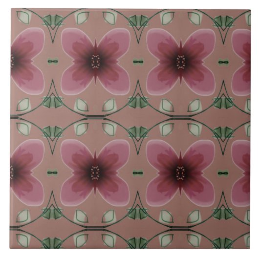 Künstlerische Keramik Burgundy Floral Pattern Tile Fliese (Vorderseite)