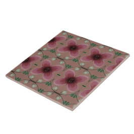 Künstlerische Keramik Burgundy Floral Pattern Tile Fliese