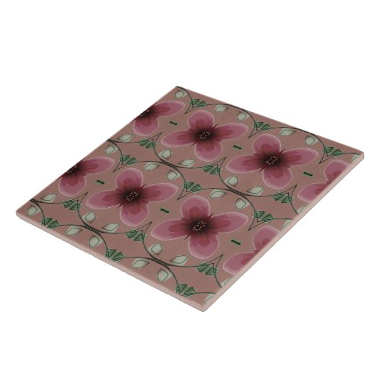 Künstlerische Keramik Burgundy Floral Pattern Tile Fliese (Seite)