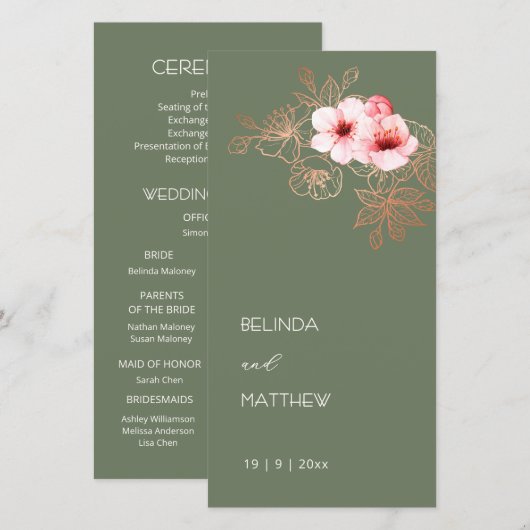 Künstlerische Kirschblüte | Hochzeitsprogramm (Vorne/Hinten)