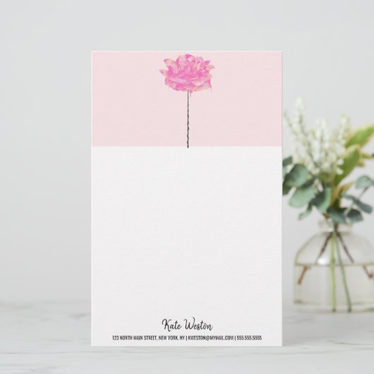 Künstlerische Korallenrosa Blume Tropfstein Wasser Briefpapier (Stehend Vorderseite)