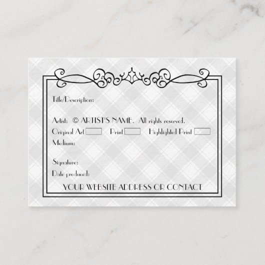 Künstlerische leere ACEO Miniaturkunstkarten mit C Visitenkarte (Rückseite)