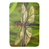 Künstlerische Libelle in Braun und Gelb auf Grün Badematte (Vorderseite Vertikal)