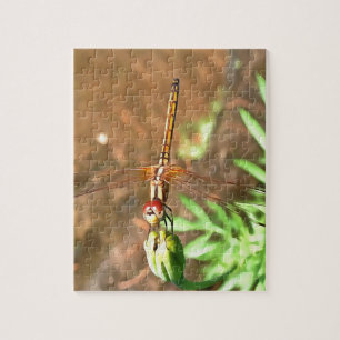Künstlerische Libellenruhe auf einer Blume Puzzle