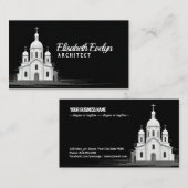 Künstlerische Liniengrafik Kirche auf Schwarz Visitenkarte (Vorne/Hinten)