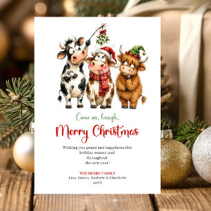 Künstlerische Lustige Tiere Rot Grün Weihnachtsgru Feiertagskarte