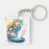 Künstlerische Majestic Kitty Cat Illustration Schlüsselanhänger (Rückseite)