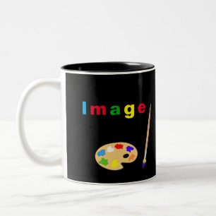 Künstlerische mehrfarbige Text- und Kunstsymbole a Zweifarbige Tasse