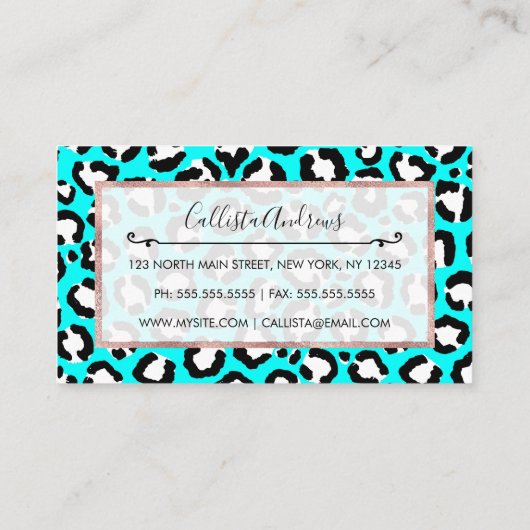 Künstlerische moderne Cyclablau-Leopard-Tierdruckm Visitenkarte (Rückseite)