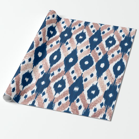 Künstlerische moderne Rose Gold Navy Blue Ikat Geo Geschenkpapier (Ungerollt)