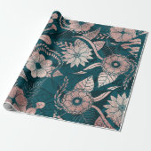 Künstlerische moderne Rose Gold Smaragdgrüne Blume Geschenkpapier (Ungerollt)
