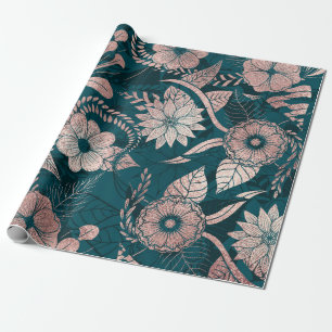 Künstlerische moderne Rose Gold Smaragdgrüne Blume Geschenkpapier