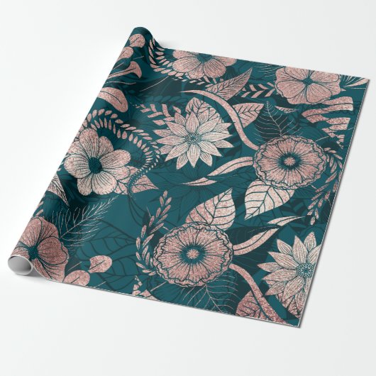 Künstlerische moderne Rose Gold Smaragdgrüne Blume Geschenkpapier (Ungerollt)