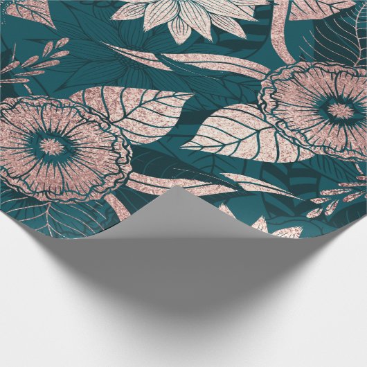 Künstlerische moderne Rose Gold Smaragdgrüne Blume Geschenkpapier (Ecke)