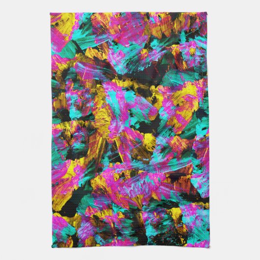 Künstlerische Neonfarben Schwarze Abstrakte Malere Geschirrtuch (Vertikal)