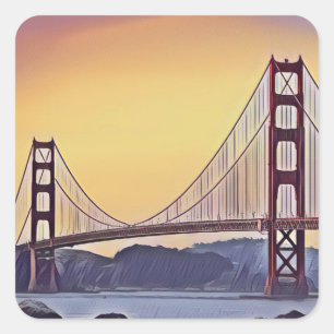 Künstlerische Neuauflage der Golden Gate Bridge Quadratischer Aufkleber