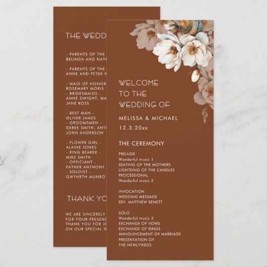 Künstlerische neutrale Blumen Terrakotta Hochzeit Programm (Vorne/Hinten)