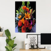 Künstlerische Orangenblumenbildung Poster (Heimbüro)