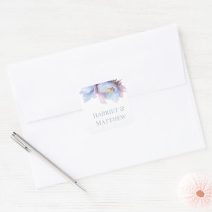 Künstlerische Pastell-Botanische Blumen Hochzeit Quadratischer Aufkleber