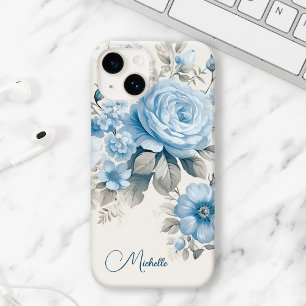 Künstlerische personalisierte hellpastellblaue Ros iPhone 14 Hülle