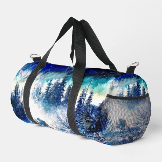 Künstlerische Pines im Schneesturm Duffle Bag (Rechte Ecke)