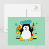 Künstlerische Pinguin Green Postkarte (Vorne/Hinten)