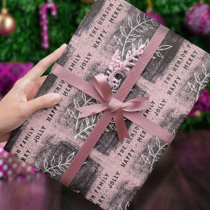 Künstlerische Pinke Weiße Zweig Familie Weihnachte Geschenkpapier