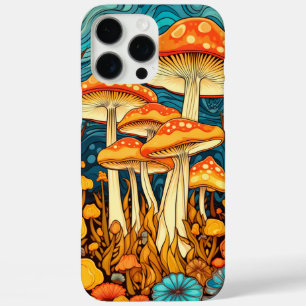 Künstlerische Retro-Pilzforst-Illustration iPhone 16 Pro Max Hülle