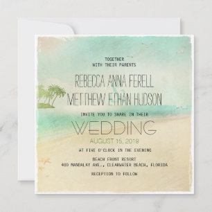 Künstlerische Retro Vintage Friedlich Beach Hochze Einladung
