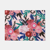 Künstlerische rosa blaue Acrylfarben Blume Blätter Fußmatte (Vorderseite)