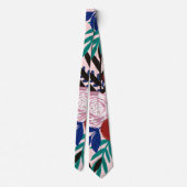 Künstlerische rosa blaue Acrylfarben Blume Blätter Krawatte (Rückseite)