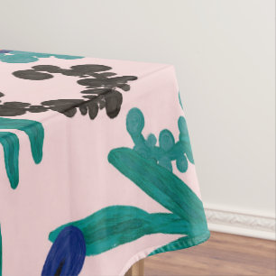 Künstlerische rosa blaue Acrylfarben Blume Blätter Tischdecke