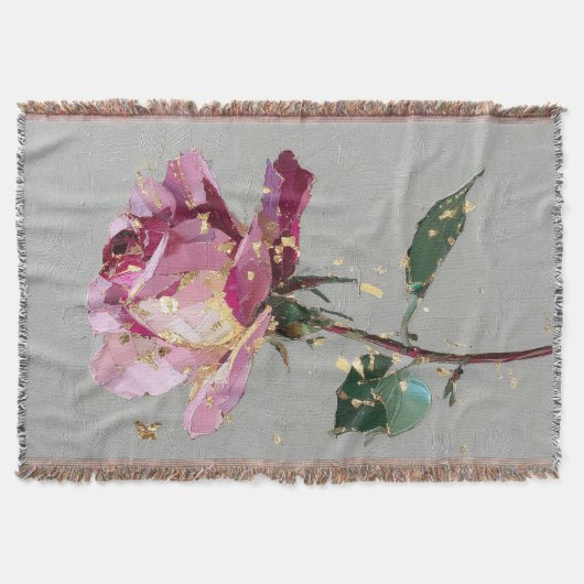 Künstlerische rosa Rose & Goldblatt Decke (Vorderseite)