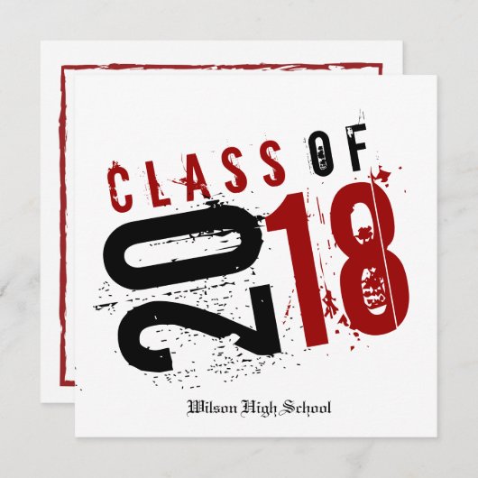 Künstlerische rote, Schwarzweiss-Klasse von 2018 Einladung (Vorne/Hinten)