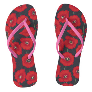 Künstlerische rote Tulpen Blumen schwarze FlipFlop Badesandalen