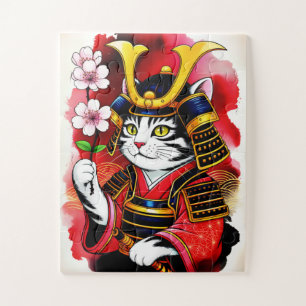 Künstlerische Samurai-Katze Kirsche für Erwachsene Puzzle