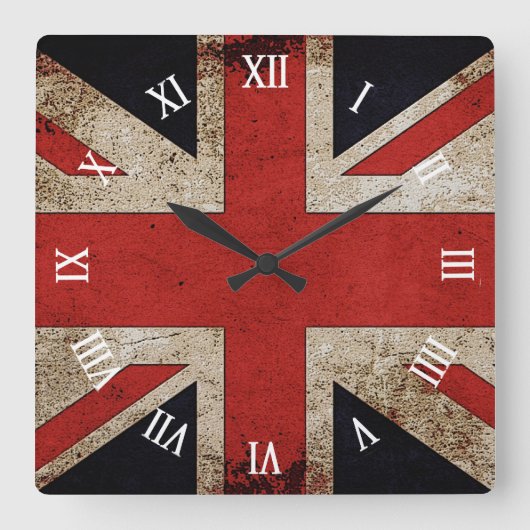 Künstlerische Schmutz Großbritannien-Flagge Quadratische Wanduhr (Vorderseite)