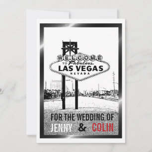 Künstlerische Schwarz-weiße Red Las Vegas Hochzeit Einladung