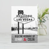 Künstlerische Schwarz-weiße Red Las Vegas Hochzeit Einladung (Stehend Vorderseite)